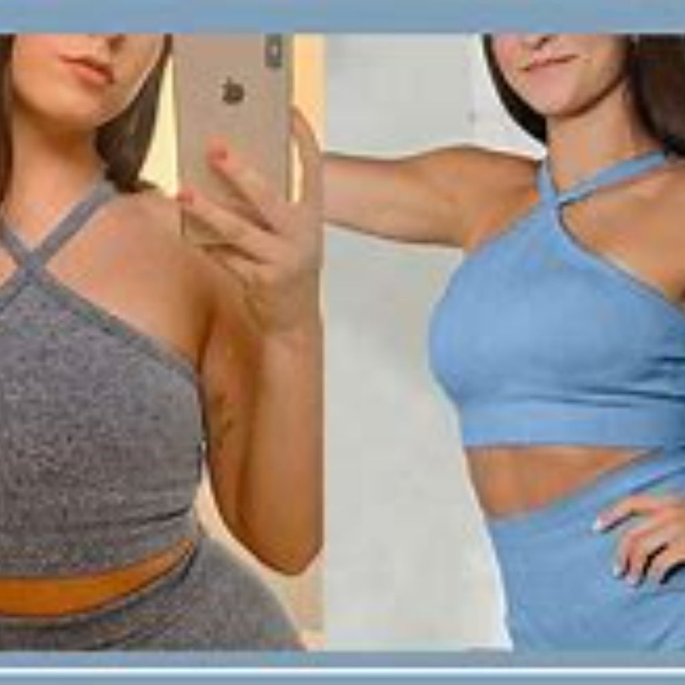 HYZ Women's Seamless Workout 2 Piece Outfits High Waist Legging Adjustable Strap - Picture 8 of 9